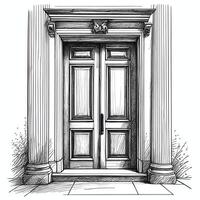 An illustration of a door with columns vector