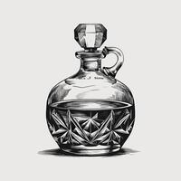 A black and white drawing of a glass bottle with a diamond on top vector