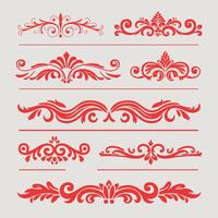 Set of vintage red floral design elements vector