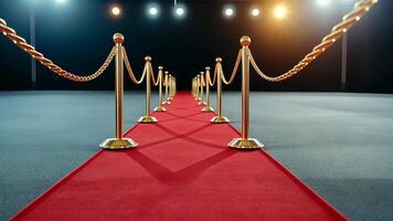 Red carpet with golden stanchions under bright lights, symbolizing glamour and prestigious events video