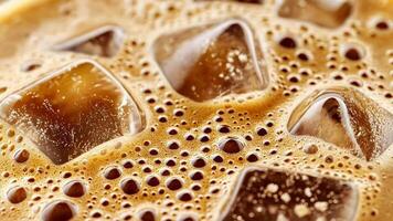 Close up of iced coffee with bubbles, perfect for summer refreshment and National Coffee Day promotions video