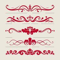 Set of vintage red decorative elements vector