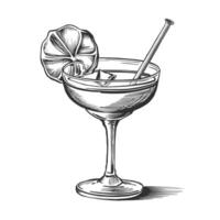 A drawing of a cocktail with a lime slice vector