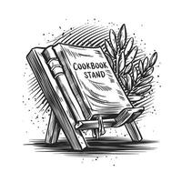 Cookbook stand with olive branch and book illustration vector