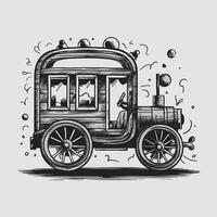 An old fashioned train with bubbles and a steam engine vector