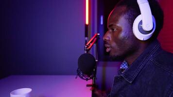Blogger or radio DJ recording in studio video