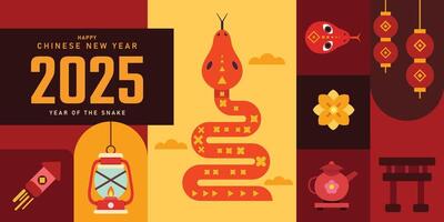 year 2025 new year Chinese snake, 2025 Chinese new year, year of the snake banner template design with white snake and beautiful flowers background. vector
