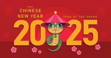 2025 New Year, 2025 Chinese new year, Year of the Snake poster with zodiac cartoon snake character design. vector