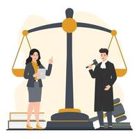 Law and justice concept Lawyer, judge, jurist, judge, justice scale, scales of justice. illustration in flat style vector