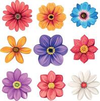 Hyper-realistic floral grid vibrant colorful flowers against clean white background vector