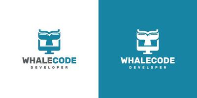 whale coding logo design vector
