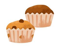 Assorted cupcakes isolated on a white background. Muffins with vanilla and chocolate. Baking flat illustration vector