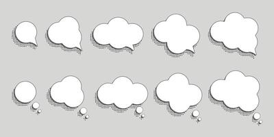 White empty cloud think bubbles in various shapes with shadows vector