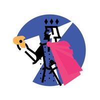 Logo for theatrical studio. Illustration of a Hamlet with a skull. The hero of the works of Shakespeare. The king's character on the stage. vector