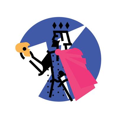 Logo for theatrical studio. Illustration of a Hamlet with a skull. The hero of the works of Shakespeare. The king's character on the stage.