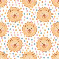 Lion polka dot seamless pattern. Cute jungle baby endless background. Childish print for nursery in a Scandinavian style. vector
