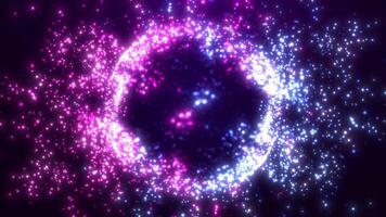Abstract round sphere of shiny pink and blue particles of magical glow on a dark background, energy ball of bright dots, movement of a spherical ball. video