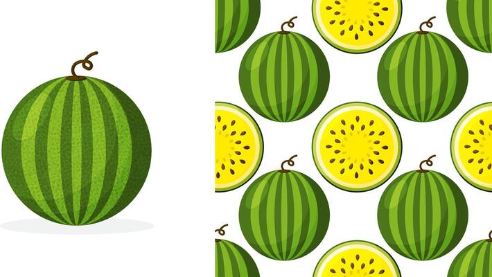 seamless pattern of watermelon with yellow pulp and seeds.