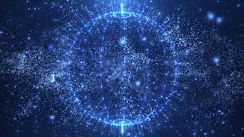 Abstract futuristic sphere of particles and plexus of lines. Energy science fiction ball. High-tech sphere on a blue background. video