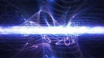 abstrato brilhando futurista partícula ondas. dados fluxo, cyber tecnologia desatado ciclo 4k video