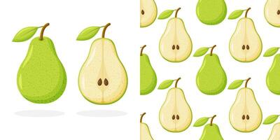 Sweet pear seamless pattern. Organic healthy fruits background. vector