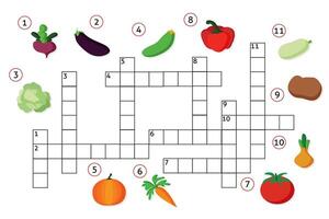 Easy crossword puzzle Name that vegetable, for children in elementary and middle school. Fun way to practice language comprehension and expand vocabulary. vector