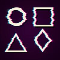 set of frames in distorted glitch style. Circle, square, triangle, rhombus in distorted glitch style. Modern trendy backgrounds for design banner, poster, cover. vector
