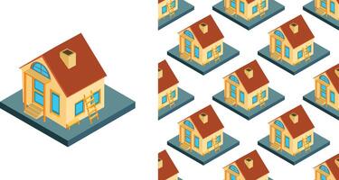 City isometric seamless pattern of the house, repetitive background. vector