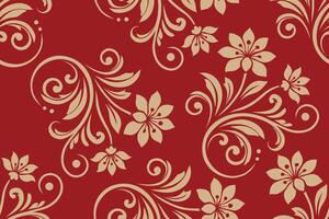 Elegant Red and Gold Floral Damask Pattern with Ornate Swirls and Classic Design vector