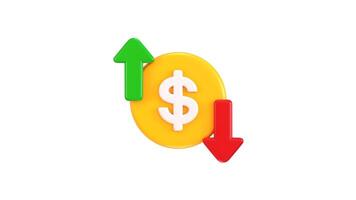 3D dollar coin with arrow down and up icon concept of loss or growth Icon, exchange of currency icon animation video