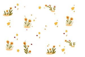 a pattern of yellow flowers and leaves on a white background vector