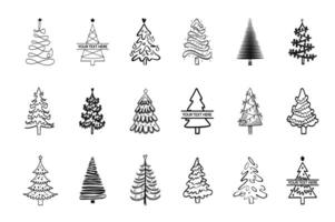 Christmas Trees Lineart Silhouette bundle, Trees Lineart Silhouette Set. vector