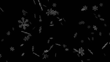 Abstract winter Christmas animation with black background. It is snowing from huge 3D snowflakes. video
