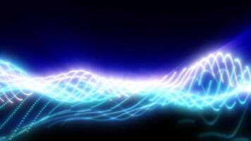 Abstract waves of glowing particles in vibrant blue creating a dynamic and fluid digital landscape against a dark background video