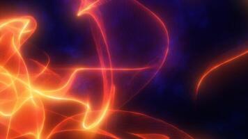 Abstract neon orange light trails on a deep blue background. Dynamic and futuristic design with glowing energy lines. Ideal for tech, digital art, and backgrounds video