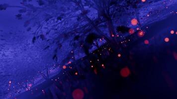 A forest with purple trees and a lake video