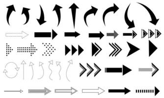 set of editable black arrows of different shapes vector