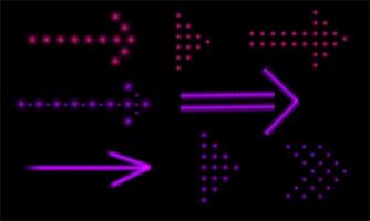 set of neon arrows of different shapes on a black background vector