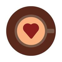 Cup with saucer and heart symbol in solid cartoon style vector