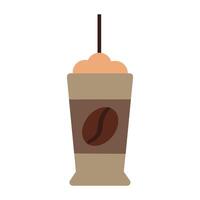 Takeaway frothy coffee with straw in solid cartoon style vector