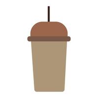 Takeaway frothy coffee with straw and lid in solid cartoon style vector