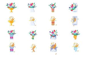 Set of flower bouquets in solid cartoon style vector