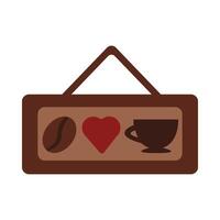Signboard for cafeteria with coffee bean cup, and heart symbols vector