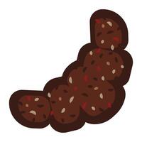 Chocolate croissant with sprinkles in solid cartoon style vector