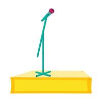 Musical party stage with standing microphone in cartoon style vector