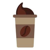 Takeaway coffee with chocolate foam in solid cartoon style vector