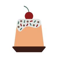 Glazed cake with cherry on top in solid cartoon style vector