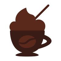 Cup of frothy coffee and a spoon in solid cartoon style vector