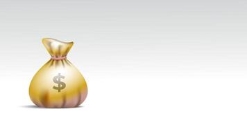 Golden money bag with a dollar sign on a white background with blank space for text, symbolizing wealth, savings, financial prosperity and success goals. video