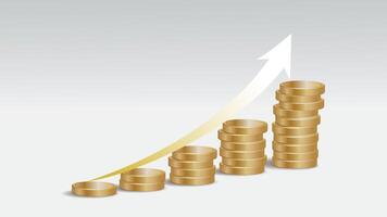 Animation of 3D Golden coins stacked graph with increasing shiny arrow video